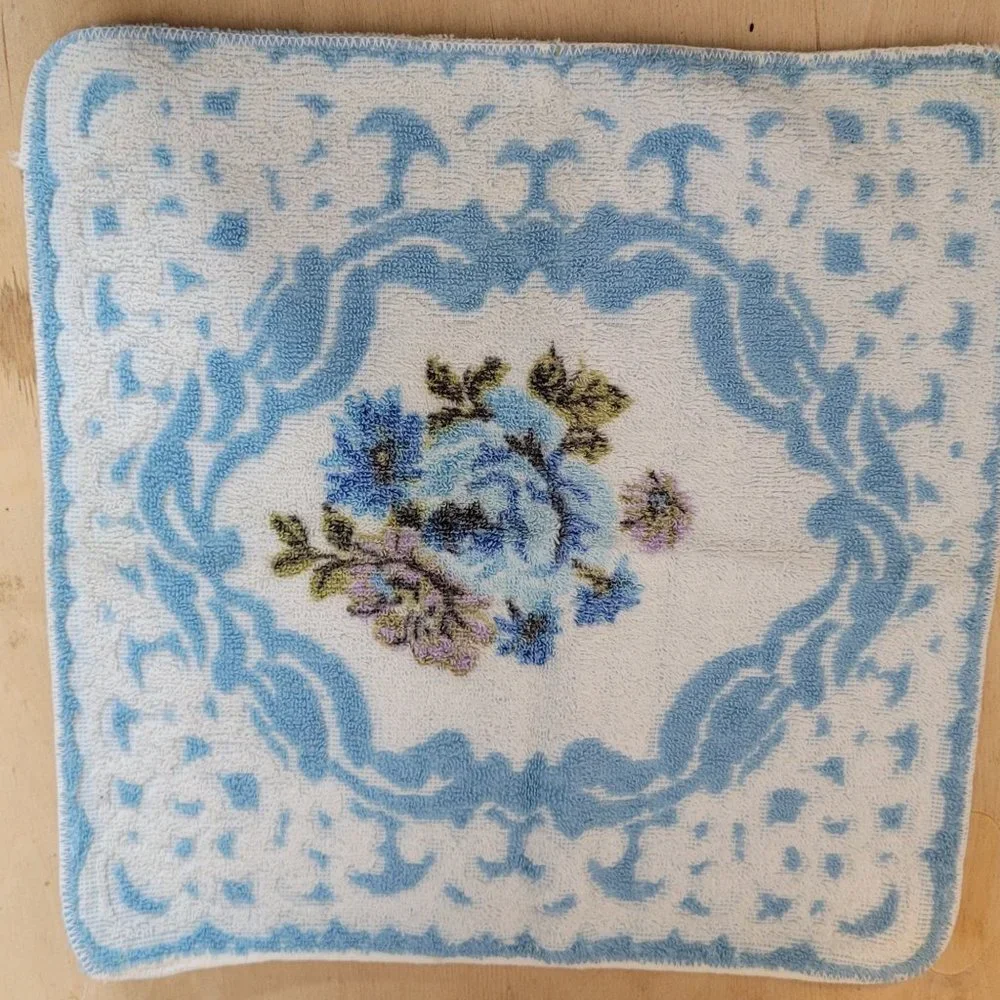 Vintage Fashion Manor Washcloth Lot of 5 Floral Checker Abstract 70s 80s